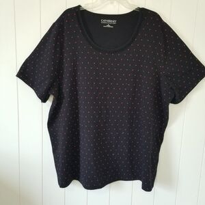 Catherines Top Women Plus 2X 22/24W Black Red Hearts Short Sleeve
